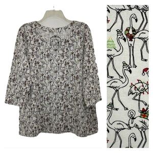 Coral Bay Holiday T-Shirt Petite XL Long Sleeve Cotton White Print